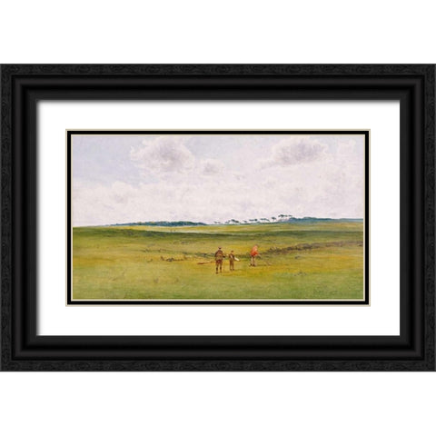 On The Links, St. Andrews Black Ornate Wood Framed Art Print with Double Matting by Gow, James Forbes Mackintosh