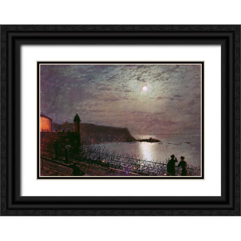 Scarborough By Moonlight Black Ornate Wood Framed Art Print with Double Matting by Grimshaw, John Atkinson