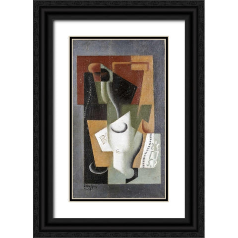 Glass and Bottle Black Ornate Wood Framed Art Print with Double Matting by Gris, Juan