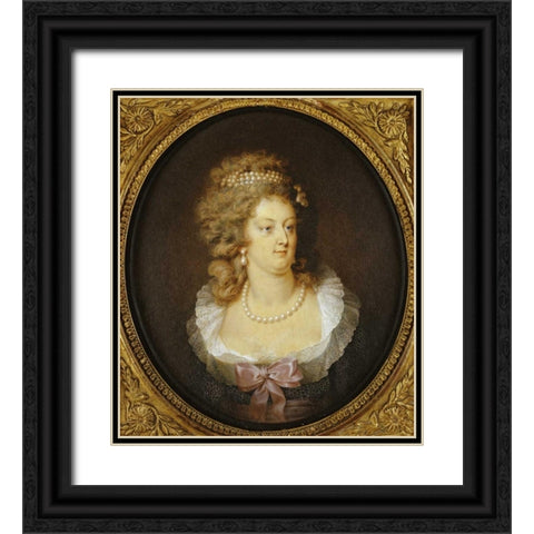 Bust Portrait of Marie-Antoinette Black Ornate Wood Framed Art Print with Double Matting by Guerin, Jean