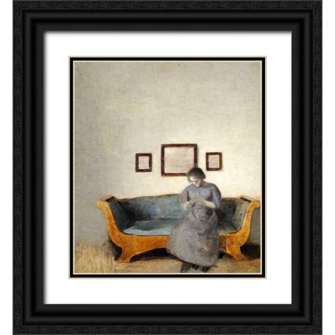 Ida Hammershoi Sitting On a Sofa Black Ornate Wood Framed Art Print with Double Matting by Hammershoi, Vilhelm