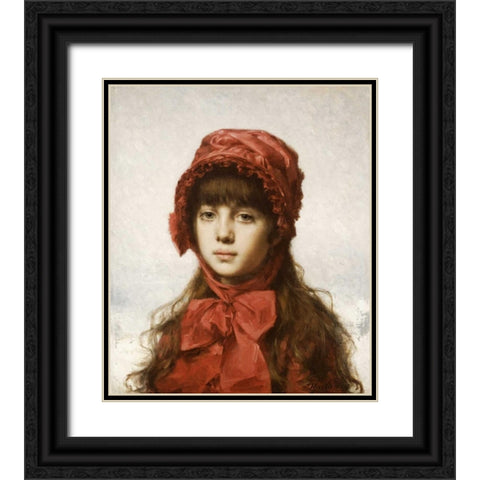 The Red Bonnet Black Ornate Wood Framed Art Print with Double Matting by Harlamoff, Alexei Alexeiewitsch