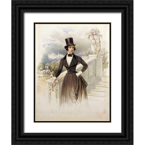 Lady In Riding Habit Black Ornate Wood Framed Art Print with Double Matting by Hau, Wilhelm