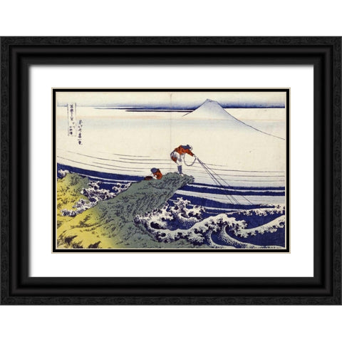 Kajikazawa In Kai Province Black Ornate Wood Framed Art Print with Double Matting by Hokusai