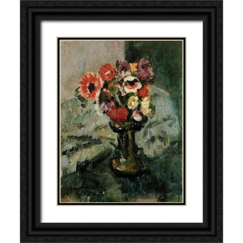Anemones and Other Flowers In a Vase Black Ornate Wood Framed Art Print with Double Matting by Hunter, George Leslie