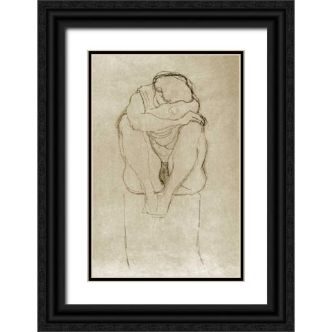Seated Woman Black Ornate Wood Framed Art Print with Double Matting by Klimt, Gustav
