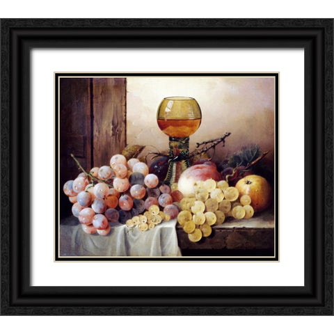 Grapes, Apple, Plums Black Ornate Wood Framed Art Print with Double Matting by Ladell, Edward