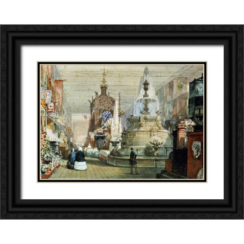 The Great Exhibition Held In The Crystal Palace, London Black Ornate Wood Framed Art Print with Double Matting by Lami, Eugene Louis