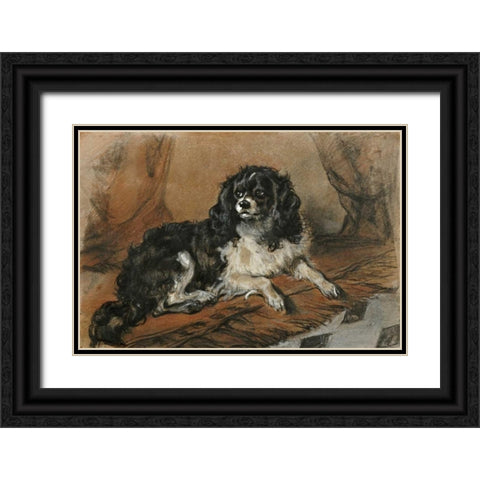 A King Charles Spaniel Black Ornate Wood Framed Art Print with Double Matting by Landseer, Sir Edwin