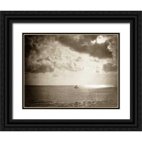 Brig On The Water Black Ornate Wood Framed Art Print with Double Matting by Le Gray, Gustave