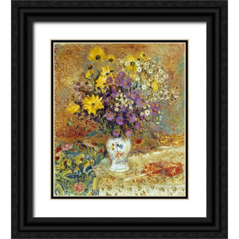 A Vase of Flowers Black Ornate Wood Framed Art Print with Double Matting by Lemmen, Georges