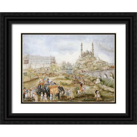 A Hunting Procession Black Ornate Wood Framed Art Print with Double Matting by Lucknow School