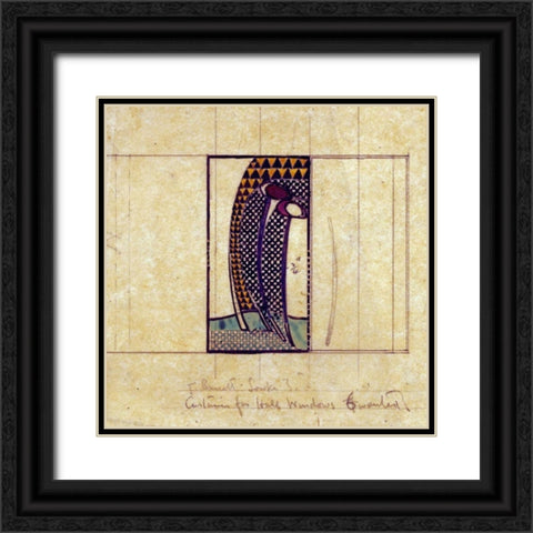 Design For Curtains For The Hall Windows Black Ornate Wood Framed Art Print with Double Matting by Mackintosh, Charles Rennie