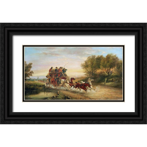 The Oxford To London Mail Coach Black Ornate Wood Framed Art Print with Double Matting by Maggs, John Charles