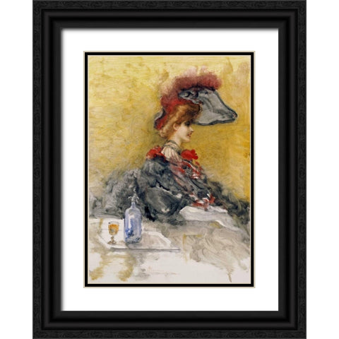 The Red Feathered Hat Black Ornate Wood Framed Art Print with Double Matting by Mariani, Pompeo