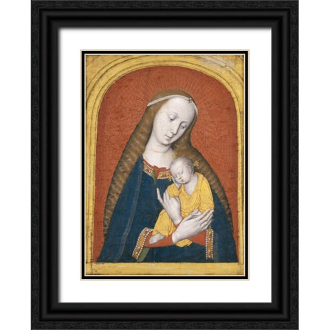 The Virgin and Child Black Ornate Wood Framed Art Print with Double Matting by Master  of the Dijon Madonna