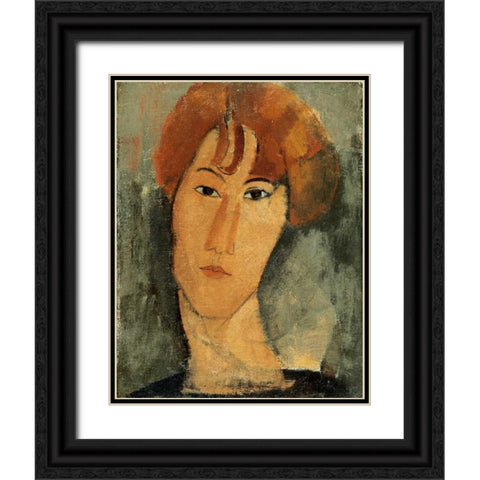 A Young Woman Black Ornate Wood Framed Art Print with Double Matting by Modigliani, Amedeo