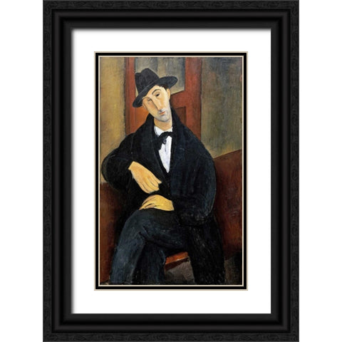 Portrait of Mario.- Marios Varvoglios Black Ornate Wood Framed Art Print with Double Matting by Modigliani, Amedeo