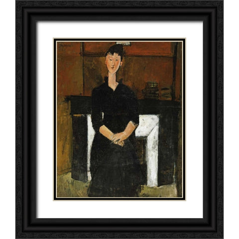 Woman Sat By a Fireplace Black Ornate Wood Framed Art Print with Double Matting by Modigliani, Amedeo