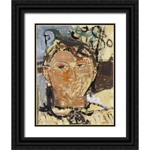 Portrait De Picasso Black Ornate Wood Framed Art Print with Double Matting by Modigliani, Amedeo