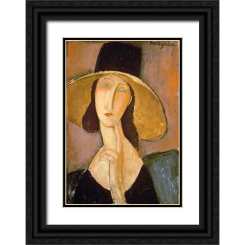 Head of a Woman Black Ornate Wood Framed Art Print with Double Matting by Modigliani, Amedeo