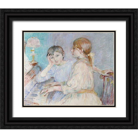 Le Piano Black Ornate Wood Framed Art Print with Double Matting by Morisot, Berthe