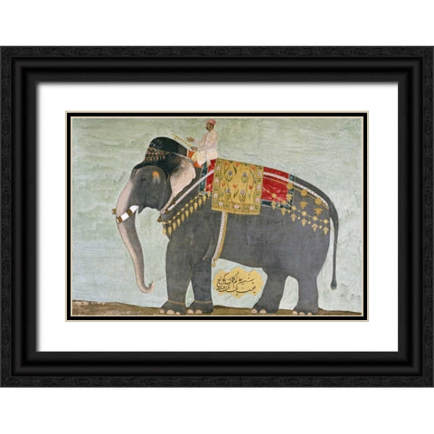 Portrait of The Elephant Alam-Guman Gajraj Black Ornate Wood Framed Art Print with Double Matting by Mughal