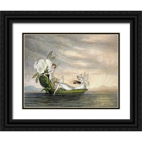 Fairies Floating Downstream In a Peapod Black Ornate Wood Framed Art Print with Double Matting by Murray, Amelia Jane