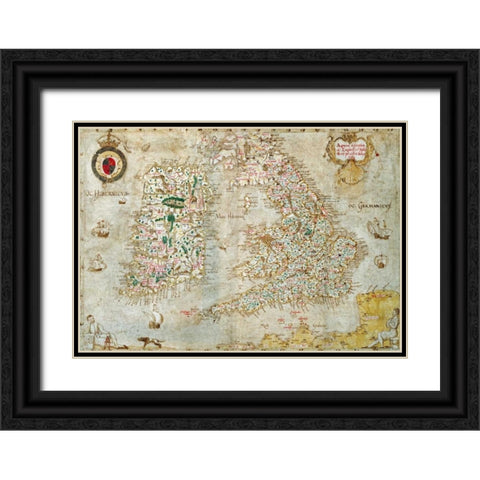 A General Description of England and Ireland Black Ornate Wood Framed Art Print with Double Matting by Nowell, Laurence