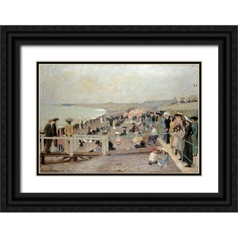 The Beach, Dieppe Black Ornate Wood Framed Art Print with Double Matting by Oppler, Ernest