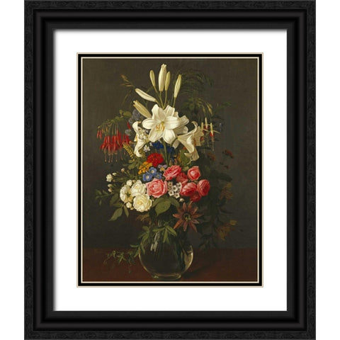Lilies, Roses, Passion Flowers Black Ornate Wood Framed Art Print with Double Matting by Ottesen, Otto Diderich