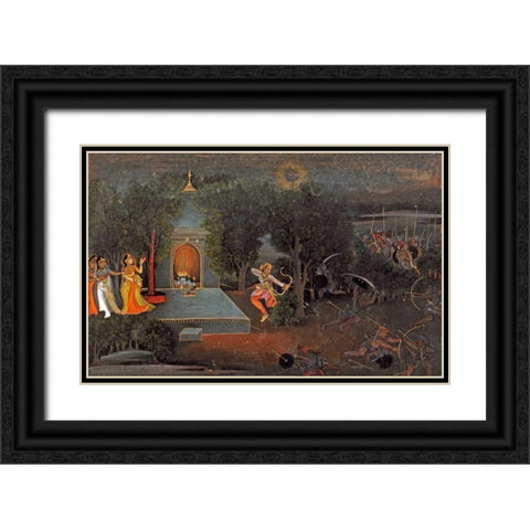 Illustration To The Ramayana Black Ornate Wood Framed Art Print with Double Matting by Oudh, Mir Kalan