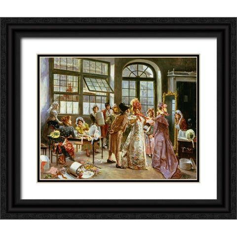 At The Milliners Black Ornate Wood Framed Art Print with Double Matting by Perez, Alonzo