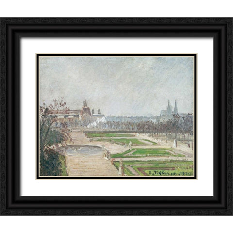 The Tuileries Gardens and The Louvre Black Ornate Wood Framed Art Print with Double Matting by Pissarro, Camille
