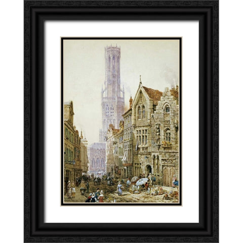 Flower Sellers In Bruges Black Ornate Wood Framed Art Print with Double Matting by Rayner, Louise