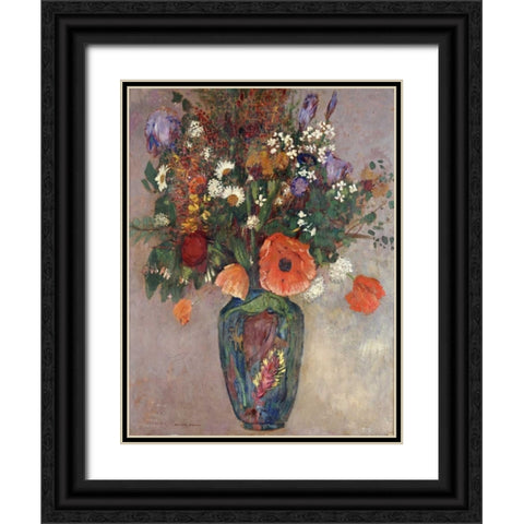 Bouquet of Flowers In a Vase Black Ornate Wood Framed Art Print with Double Matting by Redon, Odilion