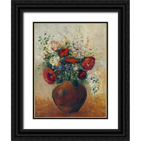 Vase of Flowers Black Ornate Wood Framed Art Print with Double Matting by Redon, Odilion