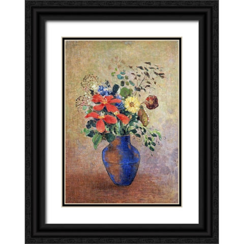 The Blue Vase Black Ornate Wood Framed Art Print with Double Matting by Redon, Odilion