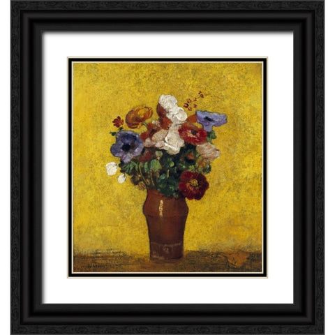 Fleurs Black Ornate Wood Framed Art Print with Double Matting by Redon, Odilion