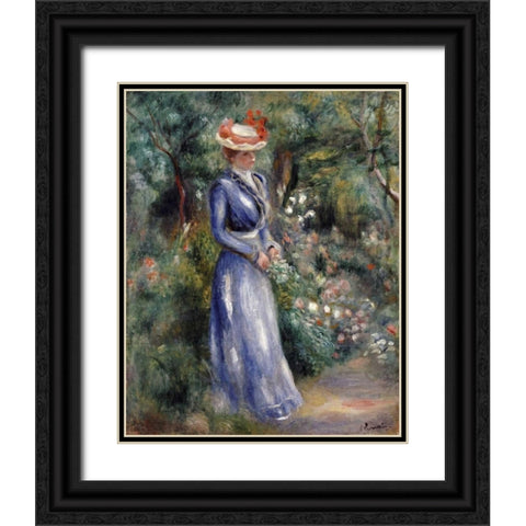 Woman In a Blue Dress Black Ornate Wood Framed Art Print with Double Matting by Renoir, Pierre-Auguste