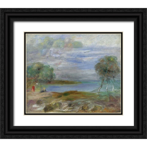 Two People at The Waters Edge Black Ornate Wood Framed Art Print with Double Matting by Renoir, Pierre-Auguste
