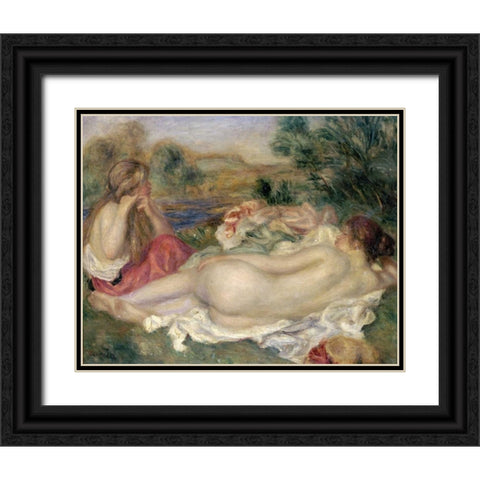 Two Bathers Black Ornate Wood Framed Art Print with Double Matting by Renoir, Pierre-Auguste
