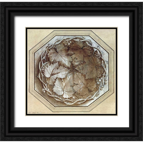 Design For a Fruit Bowl Black Ornate Wood Framed Art Print with Double Matting by Romano, Giulio