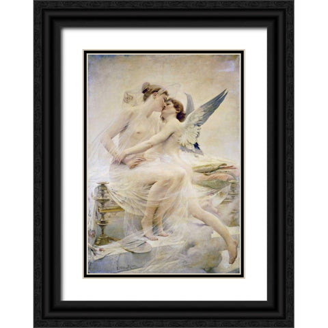 Cupid and Psyche Black Ornate Wood Framed Art Print with Double Matting by Royer, Lionel Noel
