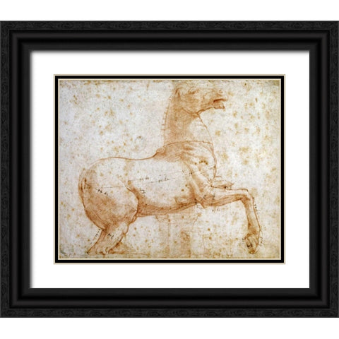 Study of One of The Quirinal Marble Horses Black Ornate Wood Framed Art Print with Double Matting by Raphael