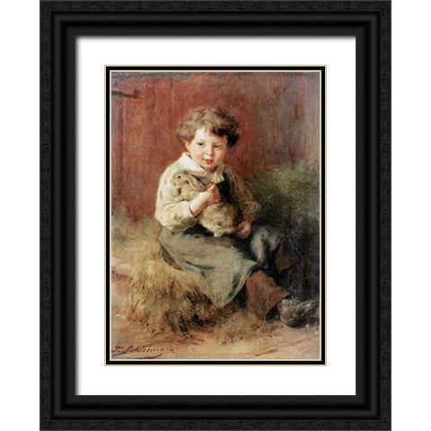 The Pet Rabbit Black Ornate Wood Framed Art Print with Double Matting by Schlesinger, Felix