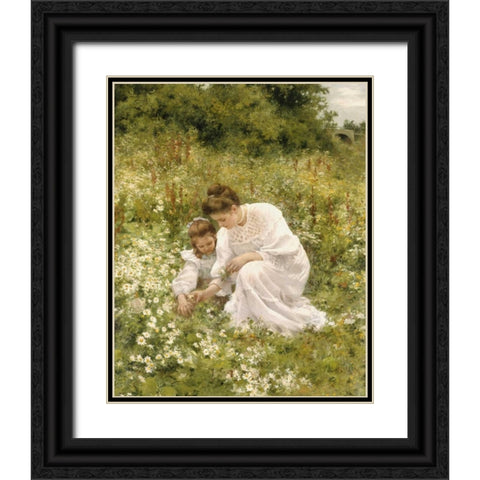 Picking Daisies Black Ornate Wood Framed Art Print with Double Matting by Seeger, Hermann