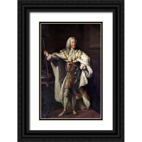 Portrait of King George II Black Ornate Wood Framed Art Print with Double Matting by Shackleton, John