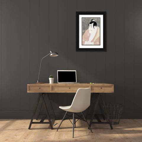 Ichikawa Ebizo IV Black Ornate Wood Framed Art Print with Double Matting by Sharaku, Toshusai