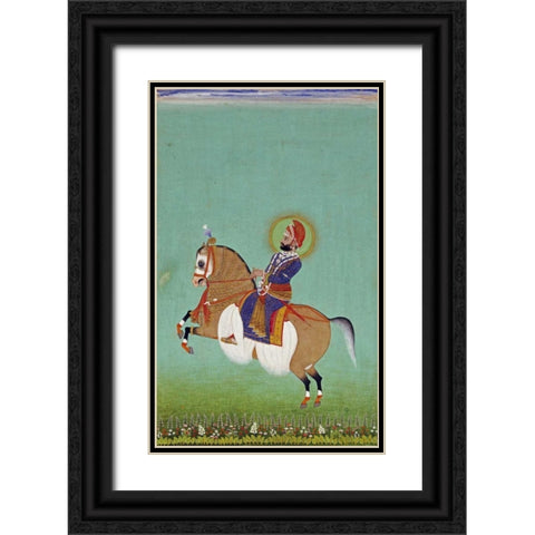 Equestrian Portrait of Maharana Sarup Singh Black Ornate Wood Framed Art Print with Double Matting by Shiva